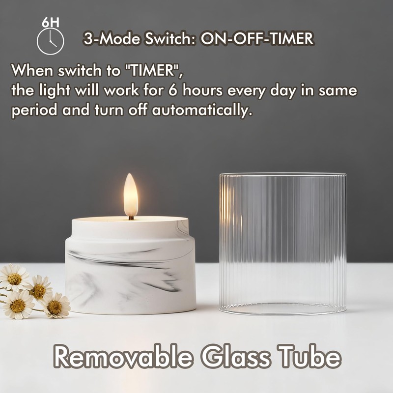 Fanna 3 Flameless LED Candles with Timer Function in Marble