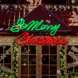Tujoe Merry Christmas Light Sign 49" x 26" 630 LED Large Christmas Green and Red Light Up Sign Outdoor LEDs Christmas Lighted Decorations for Outdoor Home Wall Door Holiday Party Hanging Decor