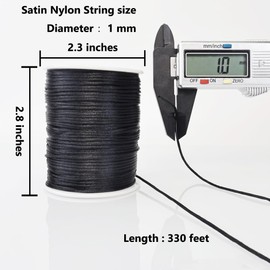330 Feet Satin Nylon String, 1 mm Silky Smooth Durable Nylon Cord for Jewelry Making, Bracelets, Beading, Necklaces, Macrame, Kumihimo, Rattail, and Chinese Knot Craft