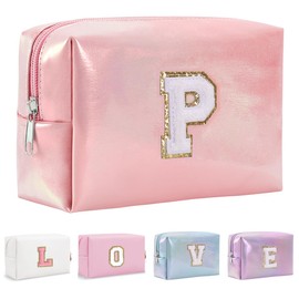 Bhyzdi Birthday Gifts for Women Wife, Travel Makeup Bag Chenille Letter Pouch Cosmetic Bag, Makeup Travel Organizer, Monogrammed Bridesmaid Gifts for Women, Cute Stuff for Teen Girls