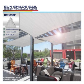 Windscreen4less Sun Shade Sail for Outdoor Patio Backyard UV Block Awning with Steel D-Rings 18ft x 18ft Light Grey Square Included Free Pad Eyes - Custom Size