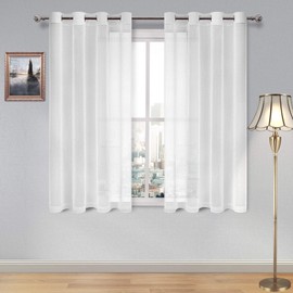 DWCN White Sheer Curtains for Living Room Bedroom - Faux Linen Grommet Window Voile Sheer Curtains 52 x 54 inch Length, Set of 2 Panels