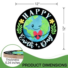 Deroro Happy Earth Day Front Door Sign, April 22 Environmental Protection Favor Wood Door Hanger Outdoor Outside Porch Decor, School Classroom Travel Party Wooden Wreath Indoor Wall Hanging Decoration