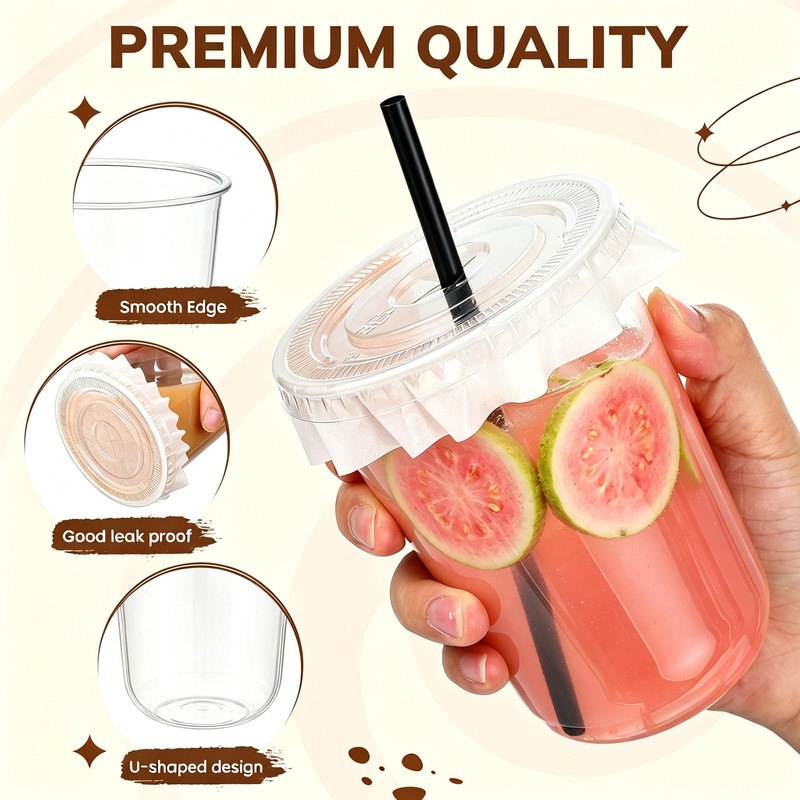 Ziliny 50 Sets Clear Plastic Cups with Lids, Straws, and