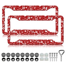 HCSS 2PCS Red Love Heart License Plate Frames, Beautiful Aluminum Metal License Plate Holder Covers Car Accessory, Rust-Proof Waterproof Car Decorative Tag Frames for Standard US 12x6 Inch