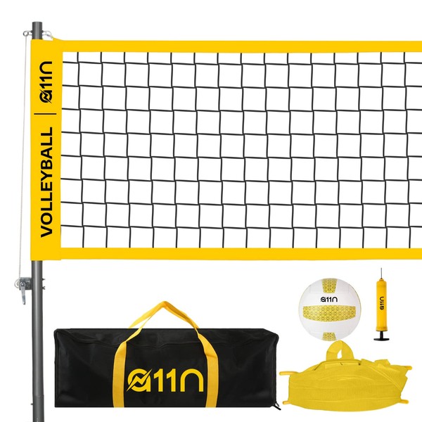 A11N Outdoor Volleyball Set - Includes 32ft Anti-Sag Net, Volleyball, Air Pump, Boundary Markers, and Carrying Bag - for Backyard, Beach, and Park