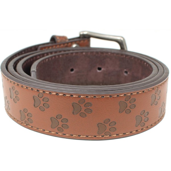 Cat Paw Print Leather Belt Strap and Metal Buckle 1.25"