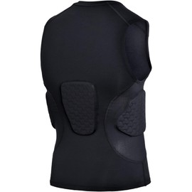 COOLOMG Youth Padded Football Shirt Rib Chest Protector Compression Undershirt Rugby Lacrosse Back Protection Black M