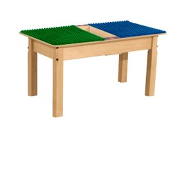 Contender Kids Birch Plywood Rectangular Compatible with Duplo Play Table 35" W X 15.5" D with 16" Long Maple Legs and a Trough, Montessori Activity Desk for Toddlers [Blue and Green]