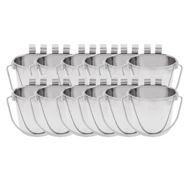 Fuzzy Puppy Flat Sided Pail with Dual Hooks, Snugly Fit On Dog, Cat and Critter Crates & Cages, Heavy Duty Stainless Steel | 2 Quart, 12-Pack (PN: FSP-2-12PK)