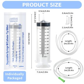 Large Syringe 500 ml/550 ml, Liquid Syringe with Hose, Plastic Syringe Reusable, Large Capacity Syringe with Catheter, Large Syringes in Individual Packaging for Laboratory Pet Feeding