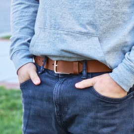 JOE'S JEAN Men's 38MM Non Stitched Casual Belt - 100% Full Grain Leather, Hand Made - Black, Brown & Cognac - 32-42, Cognac, 32