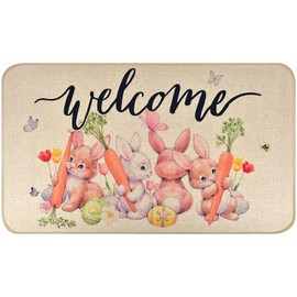 Nialnant Easter Wlecome Door Mat Outdoor, Easter Bunny Front Door Mat, Non-Slip Rubber Mats for Front Door, Welcome Doormat Outdoor Mat 29 x 17 inch