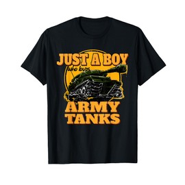 Just a Boy Who Loves Army Tanks Vintage Military Tank T-Shirt