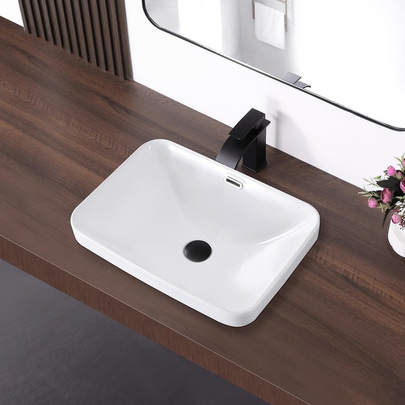 KARAMAG Bathroom Vessel Sink 20.6'' x 14.7'' Semi Recessed Bathroom