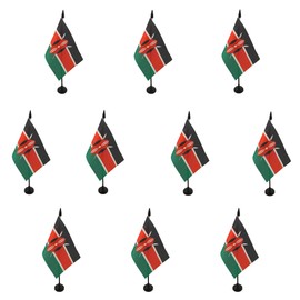 AZ FLAG Pack of 10 Kenya Table Flags - 15 x 10 cm - 10 Kenyan Mini Desktop Flags 100% Polyester with 25 cm Flag Pole and Black Plastic Base