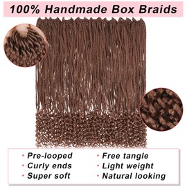 30 Inch Goddess Box Braids Crochet Hair with Curly Ends 8 Packs Pre-looped Goddess Braids Hair Extensions Red Brown Synthetic Boho Box Braiding Hair for Women (15Strands/pack 30#)