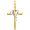 14k Two-Tone Gold Religious Cross and Heart Pendant, White Gold,