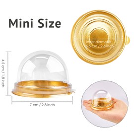 Zezzxu Zezzxu 50 Pack Mini Bundt Cake Containers, Clear Plastic Small Cupcake Boxes with Dome Lids for Individual Chocolate Covered Cookies, Strawberry, Mooncake (Gold)