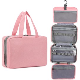 AMXNX Travel Toiletry Bag for Women, Hanging Waterproof Makeup Organizer, Portable Cosmetic Bag for Toiletries, Makeup, and Travel Accessories, Medium Size, Pink