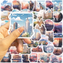 50 Packs Travel Around The World Stickers Water Bottles Laptop Phone Motorcycle Computer Guitar Skateboard Hydroflasks Travel Vinyl Sticker Waterproof Aesthetic Trendy Decals for Teens Girls Adults