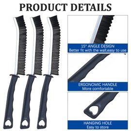 Grout Cleaning Brush, Pack of 3 Hard Bristles Corner Cleaning Brush for Bathroom, Kitchen, Window, Door Grooves, Tile Floors, Gap Cleaning Brush, Serrated Grout Brush