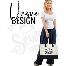 InnoBeta Sewing Gifts Canvas Tote Bag, Important Sewing Stuff Bag with Top Zipper Closure and Shoulder Strap for Birthday, Mother's Day, Christmas