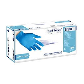 Reflexx N80B - 100 Nitrile Gloves Size L Disposable Powder Free and Latex Free 3.0 g - Versatile Use, Suitable for Food - PPE in Hospital and Dental - [100 Pieces]