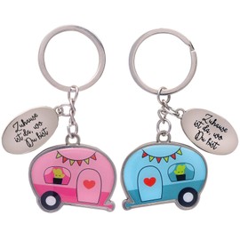 GRUSS & CO Couple Keyring "Caravan" | Pendant Set, Two Pendants with Key Ring, 8 cm x 5 cm | Gift for Two, for Couples | 46754