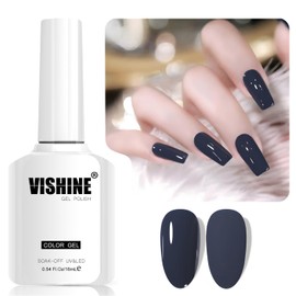 Vishine Navy Blue Gel Nail Polish, 1 Pcs 16ml Soak-Off UV LED Gel Polish for DIY Nail Art & Home Manicure, Shade L344 Peacock Ice Blue