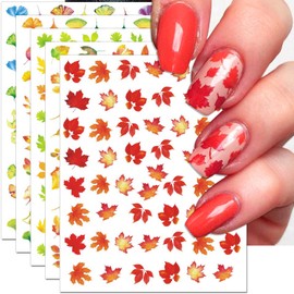 IDDFEVE Fall Nail Art Stickers, Thanksgiving Day Laser Glitter Nail Decals, 3D Self-Adhesive Maple Ginkgo for DIY Nail Supplies Decoration(6 Sheets)