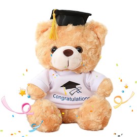 KBIBCK Graduation Teddy Bear,2025 Graduation Plush Teddy with Hat, Cute Bear in White Shirt, Mementos Plush Toy Gifts, Graduation Gifts for Preschool, Primary School, High School or University (25cm)
