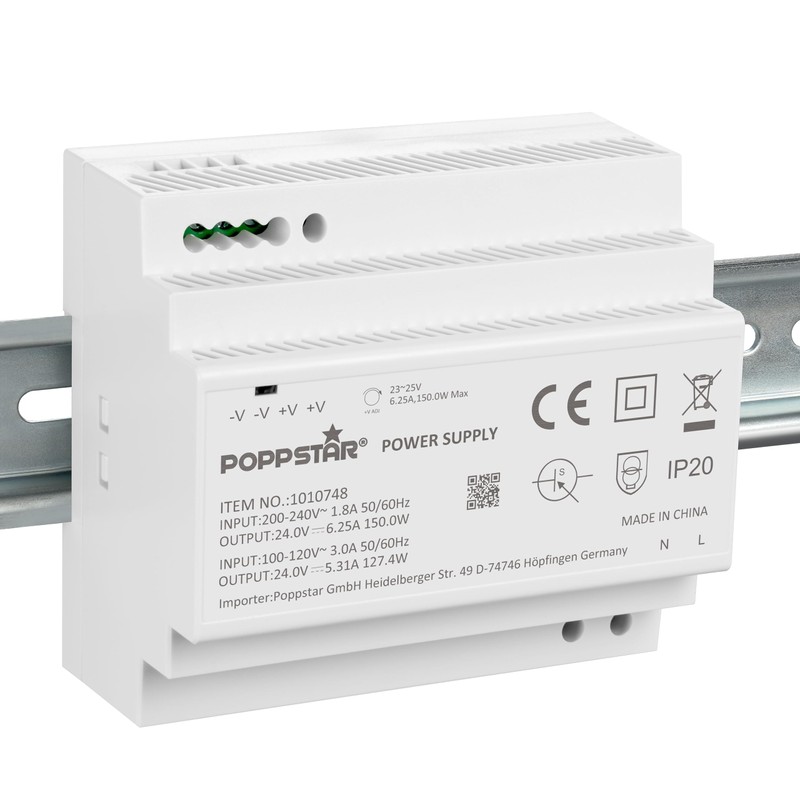 Poppstar 24 V Transformer DIN Rail 150 W (Input 100-240