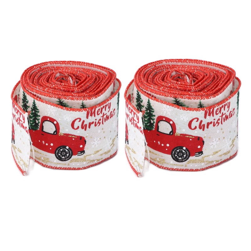 2pcs Christmas Decoration Ribbon Clear Vivid Pattern Durable Packaging Ribbon