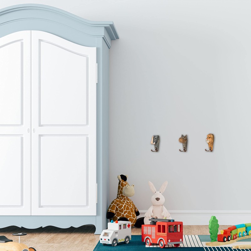 Wall Hooks Safari Family Animal Heads – Double Wooden Coat