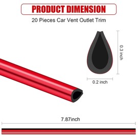 20 Pieces 20 cm PVC Car Ventilation Slot Decoration, Car Air Conditioning Air Outlet Trim Strip Decor Accessories, DIY Car Accessories, Interior U Chrome Shape Strips for Ventilation Slits (Light Red)