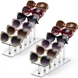 Varku 2Pcs Acrylic 6-Layer Stepped Sunglass Organizer,Clear Eyewear Display Rack for Glasses Storage,Countertop Sunglasses Holder Stand, Stable Tiered Desktop Shelf