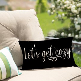 Pillow Cover 12x20 Let's GET Cozy Throw Pillow Cushion Case Black Farm Decor Seasonal Outdoor Decorative Recotangle Lumbar Linen Farmhouse Decor for Home Sofa Bed Couch