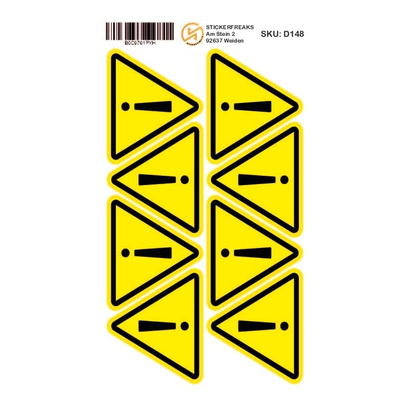 Pack of 8 Warning Stickers 6 x 5 cm Warning