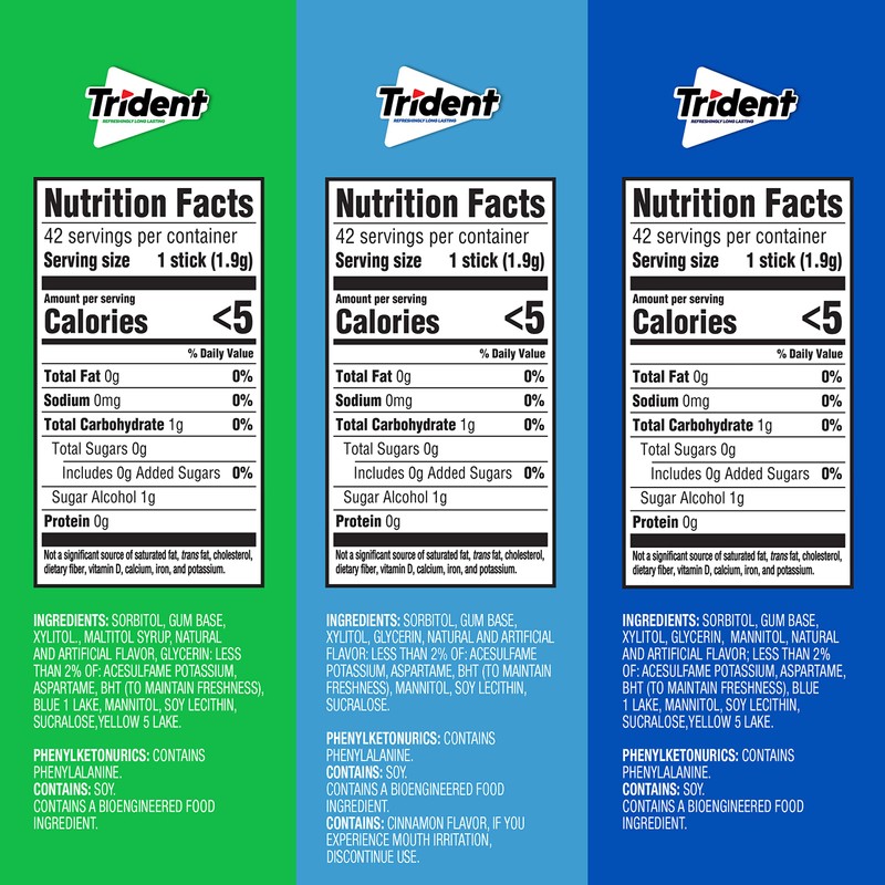 Trident Sugar-Free Chewing Gum Variety Pack Candy, Spearmint, Perfect Peppermint