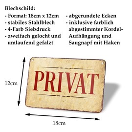 helges-shop Retro Private Tin Sign - Very Useful and Decorative Decorative Sign - Metal Sign with Suction Cup and Cord for Easy Attachment - Wall Decoration or Door Sign - 18 x 12 cm