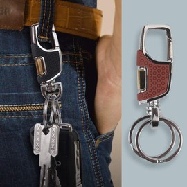 homEdge Heavy Duty Key Chain, 2 Pack Car Key Chains with 2 Metal Key Rings Carabiner Keychians-Black and Brown