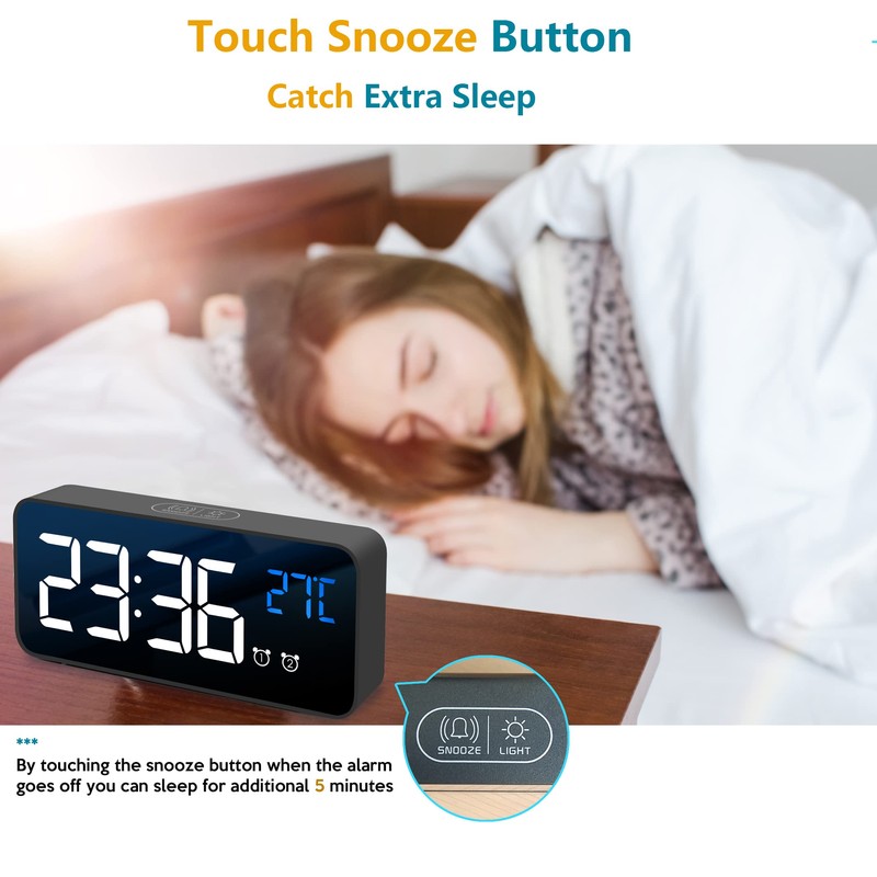 【2024 Upgraded】Digital Alarm Clock with Large Led Temperature Display, Portable