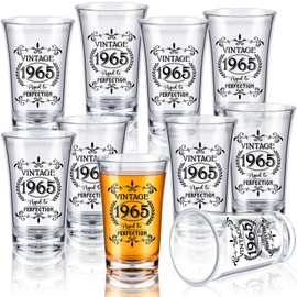 Sliner 48 Pack Birthday Shot Glasses Bulk, 1.4oz Plastic Vintage Birthday Party Favors for Guests, Mini Cheers 40/50/60 to Years Black Shot Glass, Birthday Decoration Gift(Vintage 1965)