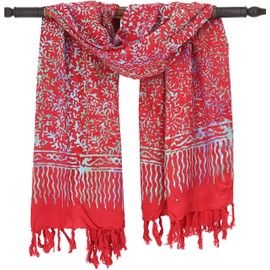 GURU SHOP Bali Batik Sarongkleid, Wickelrock, Sarong, Strand Tuch mit Sarongschnalle, Herren/Damen, Design 1/rot, Synthetisch, Size:One Size, 160x100 cm