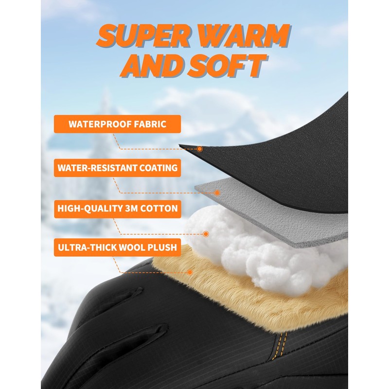 AXEVMEN Winter Gloves (Black, Medium)