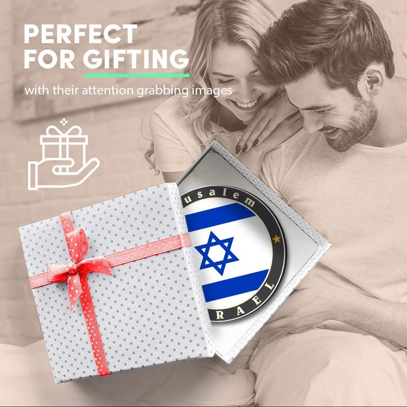 1 x Round MDF Magnet - Jerusalem Israel Flag Map