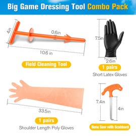 Tellingyou Field Cleaning Tool with Bone Saw and Field Dressing Gloves, Big Game Dressing Tool Combo Set, Deer Processing Long and Short Gut Gloves for Gutting, Deer Cleaning Kit Hunting Accessories
