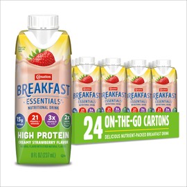 Carnation Breakfast Essentials High Protein Nutritional Drink, Ready-to-Drink, 15g Protein, Vitamins C & D for Immune Support, Calcium, Gluten-Free, Kosher, Creamy Strawberry, 8 FL OZ Carton (24 Pack)