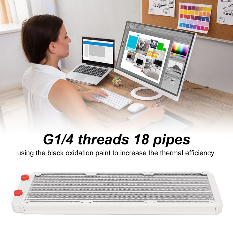 Water Cooling Radiator 18 Pipes Aluminium Alloy Fins G1/4 Thread